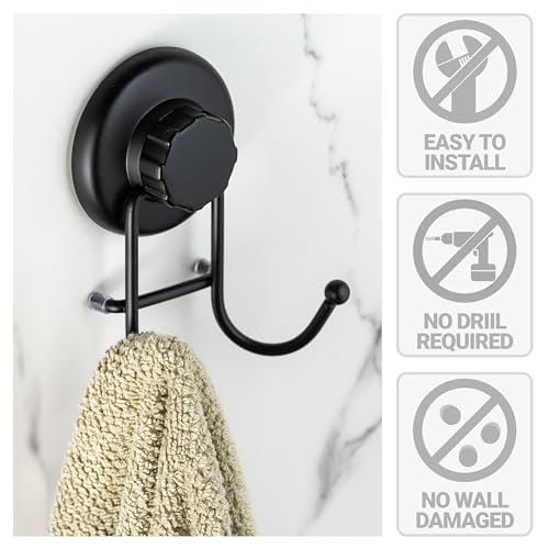 HASKO accessories - Suction Cup Hooks for Shower - Towel Hooks for Bathroom Wall Mounted Shower - Bathroom Hooks for Hanging - Stainless Steel SS304 Towel Holders, Black (2 Pack) - color: Black