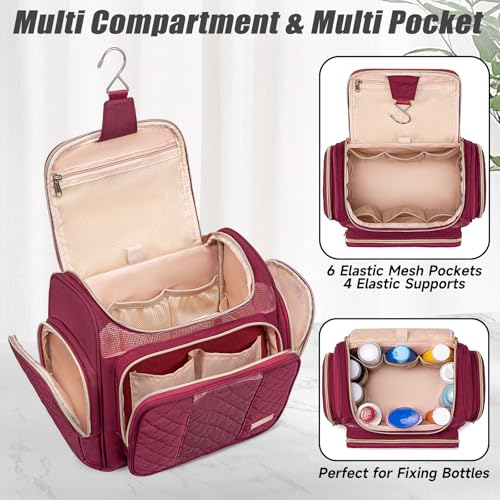 Tealari Large Toiletry Bag for Women Men,Bathroom Bag,Water Resistant Shower Bag,Makeup Bag,Portable Shower Caddy for College Dorm,Hanging Travel Toiletry Bag with Transparent Waterproof Phone Pocket - color: Wine Red-1