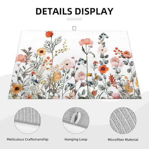 2Pcs Dish Drying Mats Faucet Mats Sets Large Size Coffee Mats Sink Faucet Mat Splash Guard for Kitchen Counter Bathroom Sink Coffee Bar Kitchen Decor (Colorful Wildflowers, 18"x24" 15" x 5.5"Set) - color: Colorful Wildflowers
