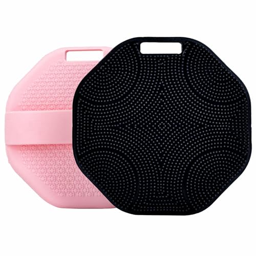 Silicone Body Scrubber 2-Pack, Shower Scrubber with Soft Bristles, Non-Slip Scrubbies for Body, Body Scrubber Exfoliator for Men and Women,Gentle Exfoliating and Lather Well (Black+Pink) - color: Black+pink