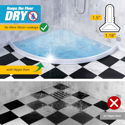 Shower Threshold Water Dam Barrier 39" - White Collapsible Shower Water Blocker - Shower Guard for Walk in Shower - Water Guard Stopper for Floor - Shower Dam - 1.5" Tall - By Hippo Dam - color: White, style: 39 In