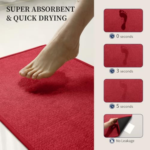 YIHOUSE Red Bathroom Rugs Sets 4 Piece, Quick Dry Thin Bath Mat with Toilet Rug, Non Slip Absorbent Machine Washable, Bath Runner Rugs for Bathtub Sink Home Decor - color: Red, size: 4 pieces