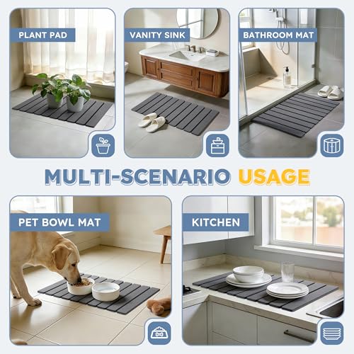 Large Foldable Stone Bath Mat,Diatomaceous Earth with Non-Slip and Super Absorbent, Dry Mat with Quick Dry for Bathroom,Easy to Clean（23.6" Lx15.35 W,Dark Grey） - color: Dark Grey