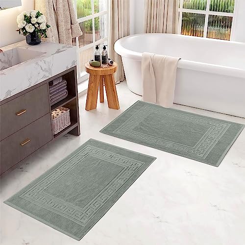 Superior Heavyweight Cotton Bath Mats, Bath Rugs For Bathroom Accessories, Washable Rug For Shower, Bath, Toilet, Modern Decor, No Backing, Luxury Hotel And Spa Quality, Set of 2, 22" x 35", Sage - color: Sage, size: 22" x 35" (Set of 2)
