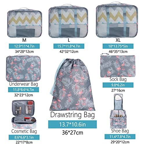BAGAIL 8 Set Packing Cubes Luggage Packing Organizers for Travel Accessories-Red Flamingo - color: Red Flamingo, size: 8 Set