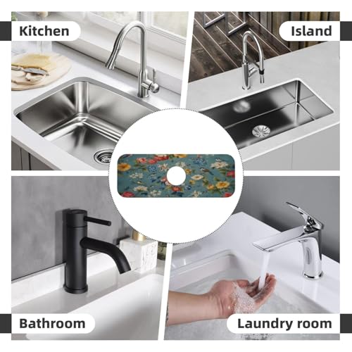 Flowers Kitchen sink faucet pad, strong water absorption, anti slip, easy to clean, very suitable for splash and drip prevention, suitable for kitchens and bathrooms - color: Flowers