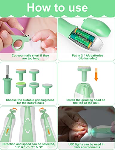 Baby Healthcare and Grooming Kit, 24 in 1 Baby Electric Nail Trimmer Set Newborn Nursery Health Care Set for Newborn Infant Toddlers Baby Boys Girls Kids (0-3 Years+) (Green) - color: Green