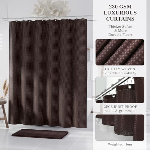 Brown Bathroom Accessories Set - Bathroom Sets, 25PC Bath Accessory Set, Bathroom Sets with Push Top Trash Can, Shower Curtain and Rugs, Toilet Brush, Trash Can & Soap Dispenser - color: Brown & Gold, size: 25-Piece Set (Accessories + Shower Curtain + Rug