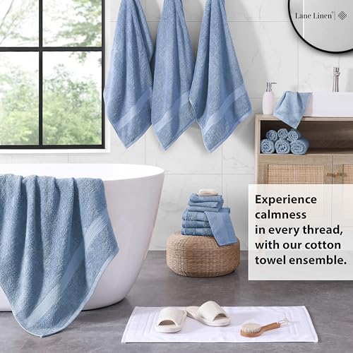 LANE LINEN 100% Cotton Bathroom Towels - 18 Piece Set - Super Soft, Quick Dry & Absorbent - 4 Bath, 8 Washcloths, 6 Hand Towels for Bathroom - Hotel Quality & Suitable for Family - Cerulean Blue - color: 10: Cerulean Blue, size: 18 Piece Towel Set