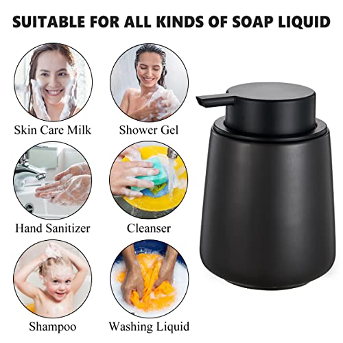 12Oz Hand Soap Dispenser Set - 2 Pack Ceramic Foam Soap Dispenser Set with Easy-to-Press Black Pump, Refillable Mordern Foaming Dish Soap Dispensers for Bathroom & Kitchen (Black, Foam Pump) - color: Black Foming Dispenser