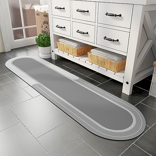 MontVoo Bath Mat Runner - Long Non Slip Absorbent Quick Dry Thin Bath Rug for Bathroom Floor Mat - Rubber Backed - Stain Resistant - Easy Care - Gray 17"x70" - color: Grey, size: 17"x70"