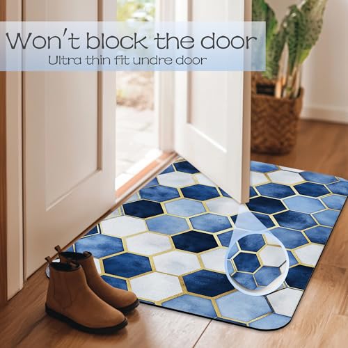 Blue Marble Bathroom Mat, Non-Slip Rubber Backing Thin Low-Profile Bath Rug, Easy-Clean Bathroom Floor Mat for Shower, Bathtub, Kitchen, or Entryway - color: Blue