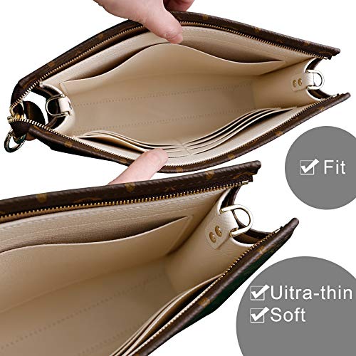 Premium Leather Purse Insert Organizer Compatible with LV Toiletry Pouch 19/26 with Gold Buckles - color: Beige, size: Large-26