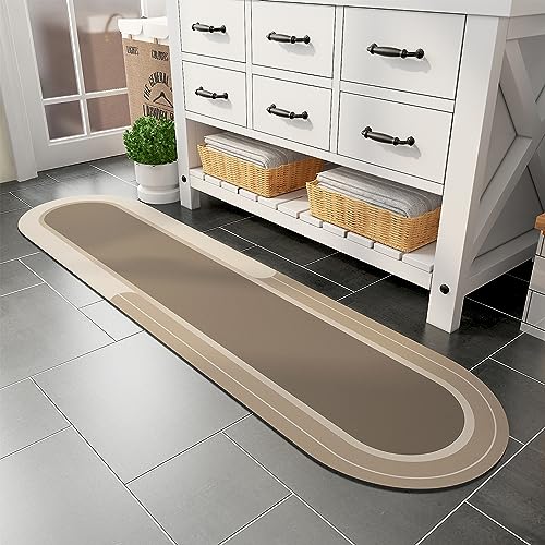 MontVoo Bath Mat Runner - Long Non Slip Absorbent Quick Dry Thin Bath Rug for Bathroom Floor Mat - Rubber Backed - Stain Resistant - Easy Care - Beige 17"x70" - color: Beige, size: 17"x70"