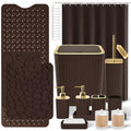 XLHOMO 26PC Bathroom Accessories Set - Gorgeous Brown Bathroom Set, Bathroom Accessory Set, Shower Curtain Set with Bathtub Mats for Shower Tub, Trash Can & Soap Dispenser - size: Bath Set+Bathtub Mat+Shower Curtain&Rugs, style: Brown&Gold