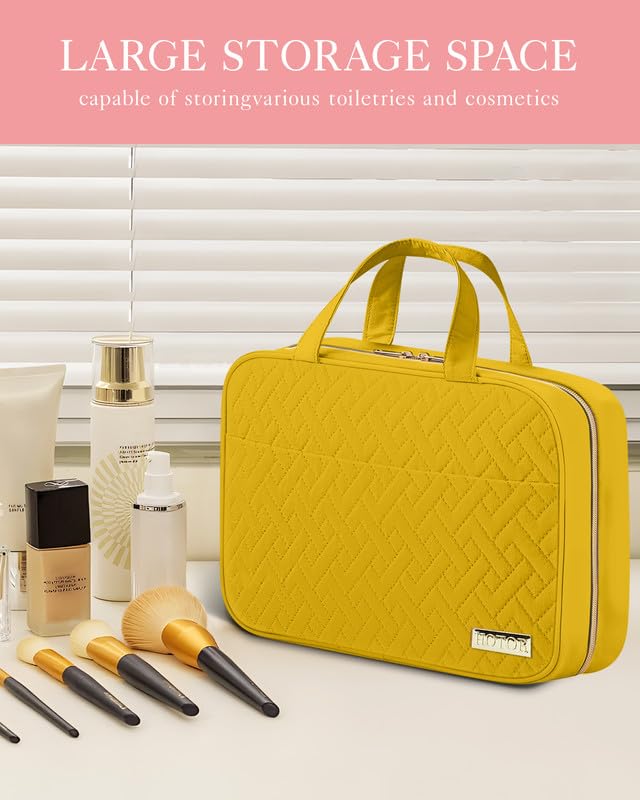HOTOR Travel Toiletry Bag - Hanging Toiletry Bag for Women & Men, Makeup Bag/Big Comparment, Waterproof for Travel Accessories, Travel Essentials, Medium, Yellow - color: Yellow, size: Medium