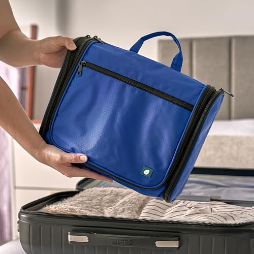 PAVILIA Large Hanging Toiletry Bag for Men, Travel Toiletry Organizer with 10 Compartments, Swivel Hook and 3 Leakproof Pockets, Water Resistant Shaving Kit Case, Packs Flat, Blue - color: Blue