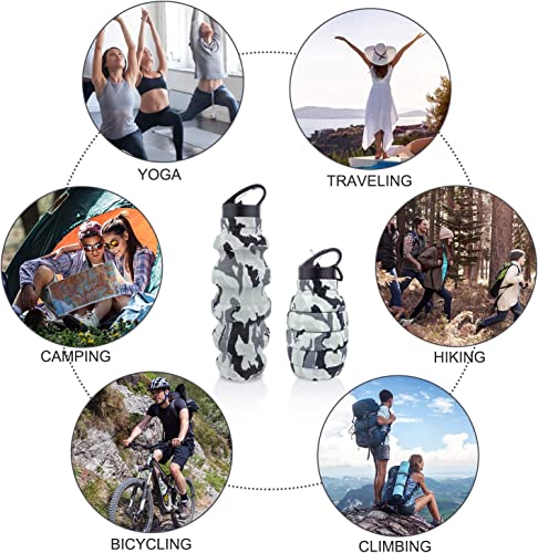 QiCheng&LYS Collapsible Water Bottle – Reuseable BPA Free Silicone Travel Water Bottle Collapsible Very Suitable for Sport Hiking, Camping and Outdoortravel -19.5oz/580ML（Camouflage light grey） - color: Camouflage