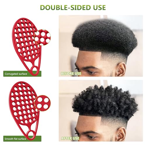 KOUPA Silicone Afro Twist Brush with Pick Comb - Easy Clean Dual-Sided Design with Textured Holes for Defined Afro Curls, Suitable for Coily Hair Men & Women, Red - color: Red