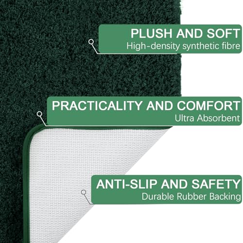 AROGAN Luxury Long Bathroom Runner Rug, 24x17 Inch Thick Soft and Absorbent Non Slip Bath Mat, Rubber Backing Quick Dry Rugs Carpets, Machine Washable Plush Mats for Shower Floor, Deep Green - color: Deep Green, size: 1'5" X 2' (24" X 17")