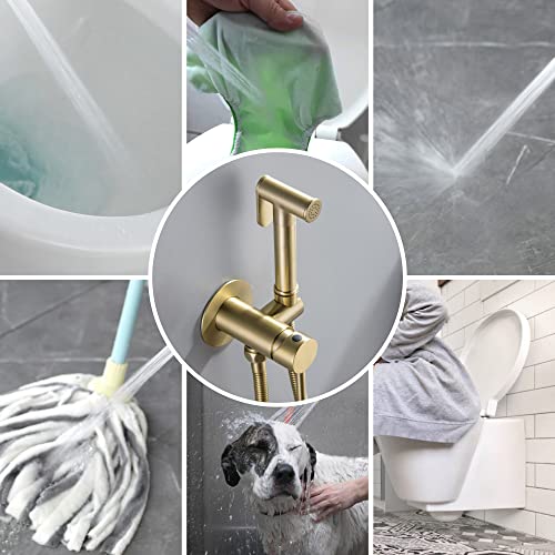 SHAMANDA Warm Water Bidet Sprayer for Toilet with Hot and Cold Brass Rough-in Valve, Stainless Steel Round Handheld Bidet Attachment Set for Feminine, Pets and Baby Diaper Wash, Brushed Gold, BDS09-3 - color: Brushed Gold, style: Hot & Cold Water Modes-Ro
