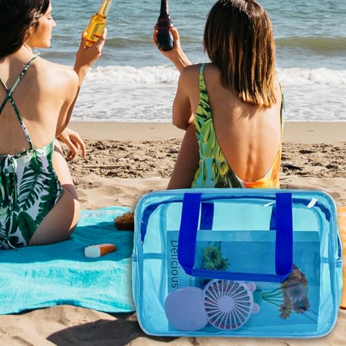 PVC Sky Blue Pure Color Transparent Gift Pouch Wash Travel Makeup Cosmetic Bag with Handle for Travel Bathroom Toiletry Organizer (Sky Blue) - color: Sky blue