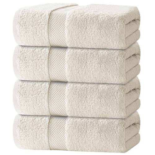 White Classic Luxury Bath Towels Set of 4 Large - 700 GSM Cotton Ultra Soft Bath Towels 27x54 | Highly Absorbent and Quick Dry | Hotel Towels for Bathroom Luxury, Plush Shower Towels, Ivory - color: 08: Ivory