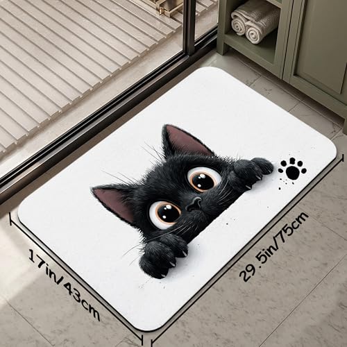 Cute Black Cat Bathroom Rug 29.5"x17", Super Absorbent Fast Drying Bath Mat with Non-Slip Rubber Backing, Thin Low-Profile Easy-Clean Bathroom Floor Mat for Shower or Tub - color: Cute Black Cat