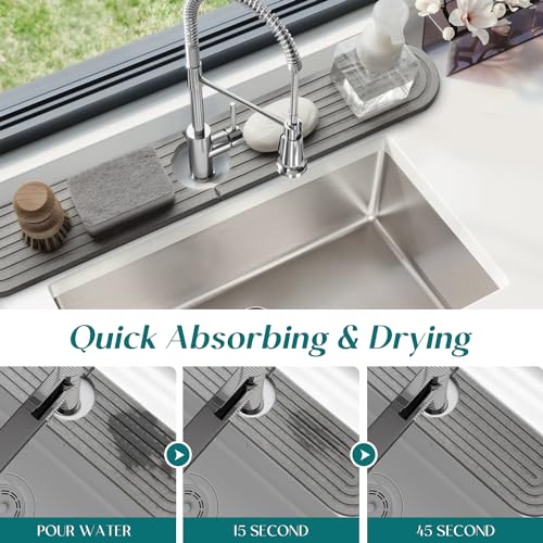 eormoe Kitchen Faucet Mat - Diatomite Splash Guard for Sink, Quick-Drying Water Absorbing Stone Tray [Grey, 23.6" x 3.9"], Includes Sandpaper - color: Gray, size: 23.6" x 3.9"