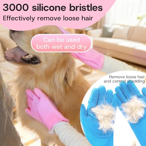 2-Pair Pet Hair Remover Glove for Dogs and Cats Washing, Grooming, & Deshedding – Multipurpose Silicone Dog Bath Gloves, Cat Brush Glove Mitt for Pet Cleaning & Household Use (pink & Blue) - color: pink & Blue