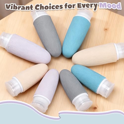 Travel Bottles for Toiletries, TSA Approved Silicone 4 Pack, Leak Proof Refillable Containers, Soft Squeeze Wide Mouth for Shampoo Conditioner Lotion, Matte Pastel (3oz 89ml)