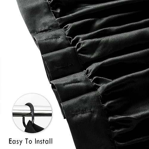 Homechoice Decor Black Ruffle Shower Curtain, Vintage Handcrafted Bow Tie Bath Curtain for Master Bathroom, Ruched Satin Bathroom Curtain with 12 Buttonholes, 72" W x 84" H (LQ-10) - color: Black, size: 72"W x 84"L (Each Curtain)