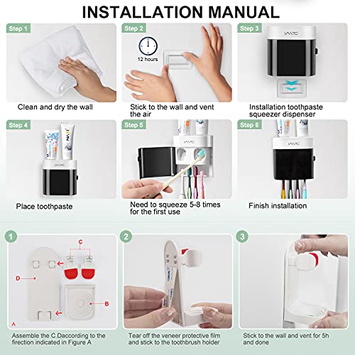 Boperzi 2 Pack Electric Toothbrush Stander and Toothbrush Holder Wall Mounted Automatic Toothpaste Dispenser Dustproof Cover Toothbrush Holder for Shower Bathroom Set Kids Family(Black+2 Pack) - color: White/Black