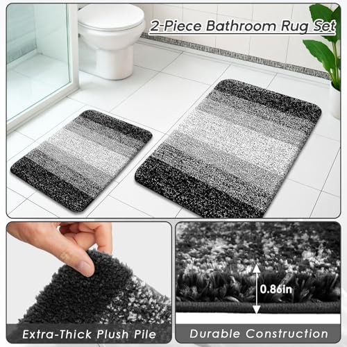 Bathroom Accessories Set - Bathroom Set with Shower Curtain and No Slip Rugs, Trash Can, Toilet Brush Holder Set, Soap Dispenser & Bath Towels - Stylish Bath Decor for Home, Apartment, Black, 25PCS - color: Black