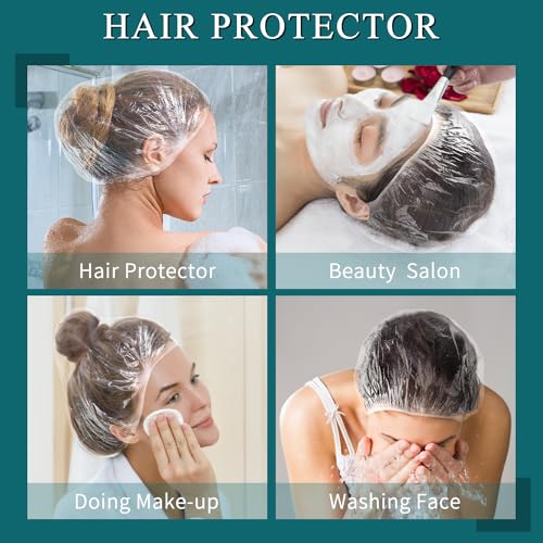 MORGLES 100 Pcs Disposable Shower Caps, Clear Large Shower Caps for Women Disposable, Plastic Hair Caps for Hair Treatment, Spa, Home & Travel Use,19.7" - size: 100 Count (Pack of 1)