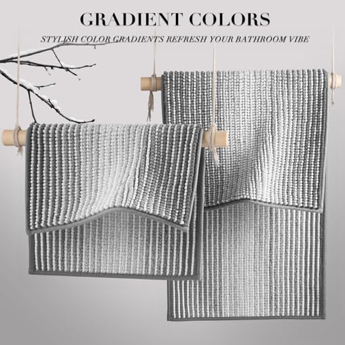 BSICPRO Bathroom Rugs and Mats Sets, 2 Piece Thick Absorbent Chenille Non Slip, Soft Shaggy Floor Mats, Machine Washable (20" x 47" Plus 16" x 24", Gray) - color: Grey, size: 20" x 47" Plus 16" x 24"