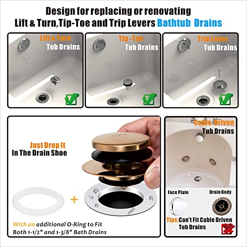 Champagne Bronze Universal Tub Drain Tip Toe Tub Conversion Kit Assembly, Artiwell EZ Installation Bathtub Drain Replacement Trim Kit with 1-Hole Overflow Face Plate and Pop-Up Tub Stopper - color: Champagne Bronze