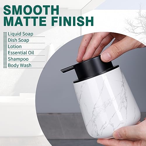 Bosilunlife Hand Soap Dispenser - Marble Lotion Dispenser 12Oz Ceramic Soap Dispenser Bathroom Refillable Liquid Pump Dispenser for Bathroom Kitchen Dispenser for Dish Soap with Easy-to-Press Pump - color: Marble