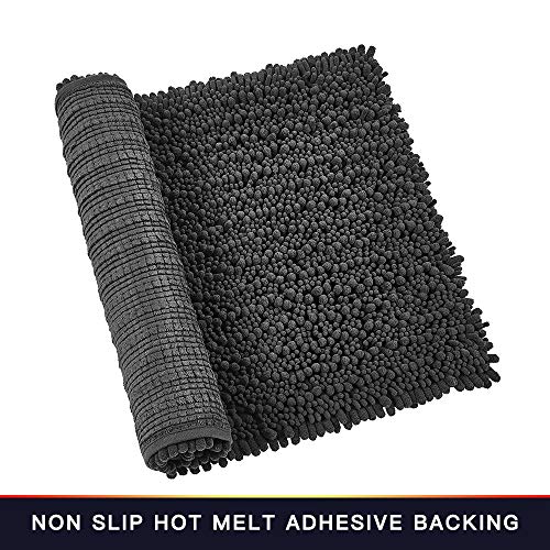 Walensee Bathroom Rug Non Slip Bath Mat (32x20 Inch Dark Grey) Water Absorbent Super Soft Shaggy Chenille Machine Washable Dry Extra Thick Perfect Absorbant Best Large Plush Carpet for Shower Floor - color: Dark Grey, size: 32"x20"