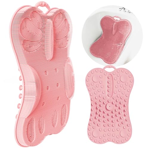 Back Scrubber Body Bath Cushion for Tub Bathtub Back Lumbar Ergonomic Support, Silicone XL Large Thick Soft Seat Pad Non-Slip Suction Cups, Relaxing Spa Exfloating Scrubber Mat 28x19 Pink - color: Pink