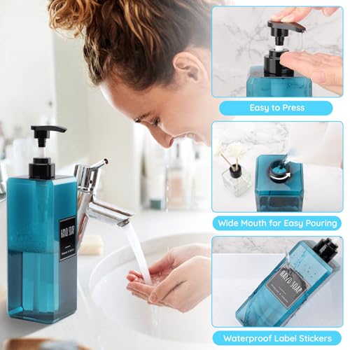 Segbeauty 33.8oz Plastic Pump Bottle Set for Bathroom Shampoo and Conditioner, 3pcs Large Hand Soap Dispenser with Pump, Blue Empty Body Lotion Liquid Container with Labels, 1000ml Refillable Bottles - color: Blue, style: 3pcs