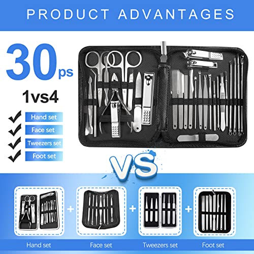 Manicure Set 30 in 1 Fingernail Clipper Set,RedFlow Nail Clippers & Toenail Clippers,Manicure Kit,Pedicure Kit,Suitable for Travel Manicure Tools,Nail Kit with Everything Profe (Black) - color: B-black