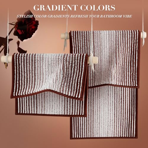 Bathroom Rugs and Mats Sets, 2 Piece Thick Absorbent Chenille Bath Mat Rug Set Non Slip, Soft Shaggy Bath Room Floor Mats for Bathroom, Machine Washable (Burgundy Red, 20" x 32" Plus 16" x 24") - color: Burgundy Red, size: 20" x 32" Plus 16" x 24"