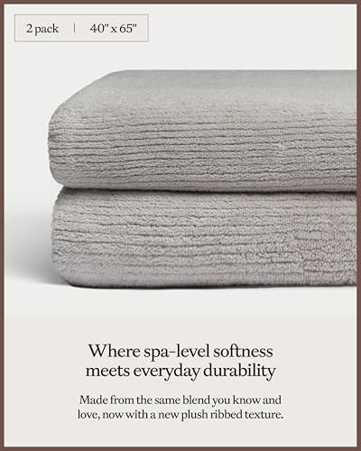 Cozy Earth Ribbed Bath Sheet Set - 60% Cotton 40% Viscose from Bamboo Bath Sheets - Soft & Absorbent Textured Ribbed Pattern - 2 Pack Light Grey - color: Light Grey, size: Bath Sheet