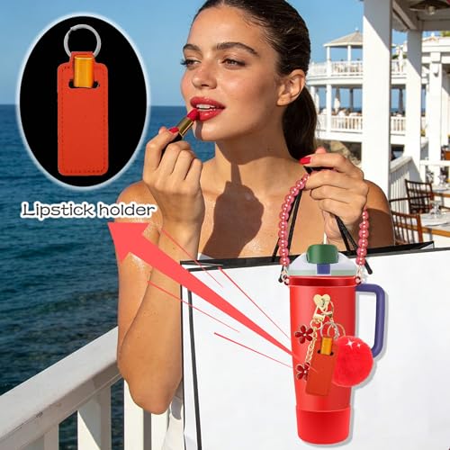 Compatible for Owala Accessories Bundle: Silicone Boot for FreeSip Sway 30oz & 40oz Bottles, Charms, Pearl Handle Strap, Rubber Bottom & Decorative Add-ons - color: Red Scarlet