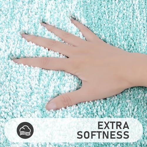 Bsmathom Bathroom Rugs Sets 4 Piece, Soft Absorbent Microfiber Bath Rugs with U-Shaped Contour Toilet Rug and Toilet Lid Cover, Thick Non-Slip Plush Shaggy Bath Mat Set,Teal - color: Teal, size: 18"x26"+18"x48"+U20"x24"+Cover19"x21"