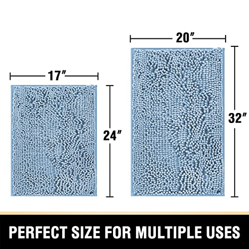 H.VERSAILTEX Bath Mats - Non Slip Luxury Chenille Bathroom Rugs, Extra Soft Absorbent Shaggy, Washable Fast Dry 2 Piece (Cool Blue, 20" x 32"/17" x 24") - color: Cool Blue, size: 20" x 32" Plus 17" x 24"