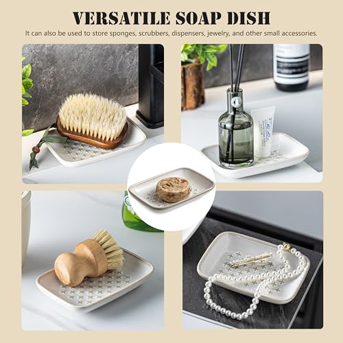 Gomakren Ceramic Soap Dish for Bar Soap 5.5in Cross Soap Saver Tray, Beige | Prevents soggy soap, non-slip bottom, easy to clean, bathroom soap holder, multi-use for sink shower, sponge butter & jewelry - color: Beige, size: Cross