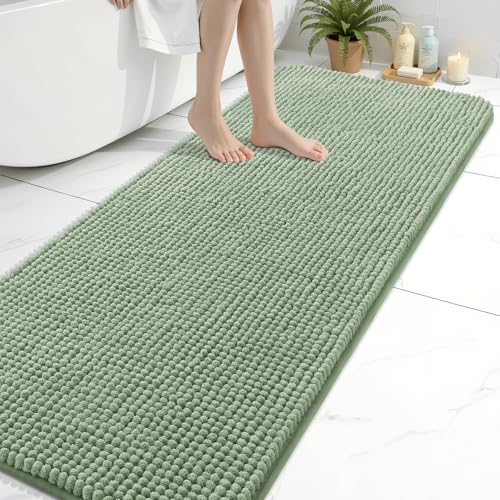 Arotive Bathroom Rugs 70" x 24", Ultra Soft Absorbent Chenille Bath Rugs, Rubber Backing, Machine Washable Bath Mats for Bathroom Floor, Tub and Shower, Home Decor Accessories, Sage Green - color: Sage Green, size: 70" X 24"