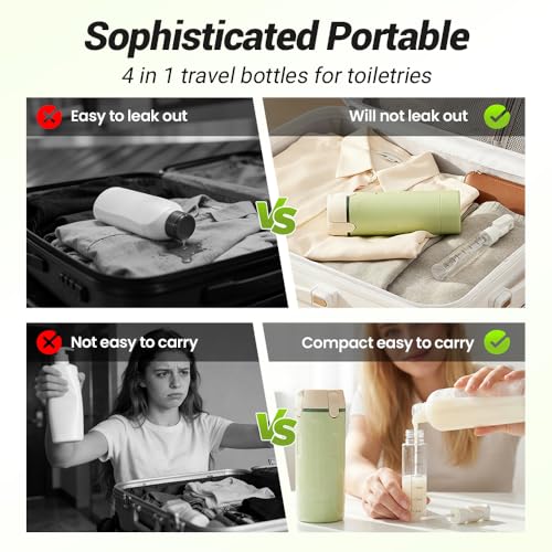 4-in-1 Travel Dispenser Bottle Refillable, 2026 New 4 Pack 30ML Travel Bottles for Toiletries, Leak Proof Travel Size Containers, Shampoo and Conditioner Bottles (Green+White) (White) - color: White